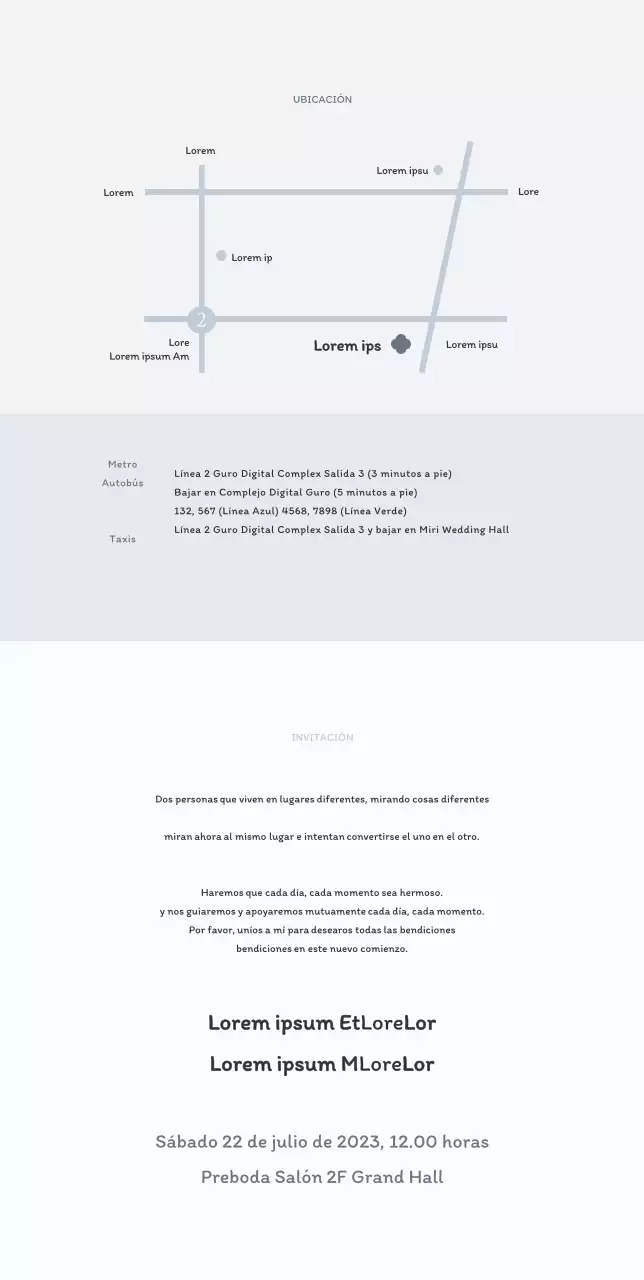 Invitación de boda tranquila y con clase con un fresco fondo gris