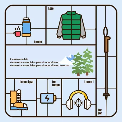 Concepto de ilustración de piezas de construcción de juguetes sencillos para elementos esenciales de senderismo en invierno