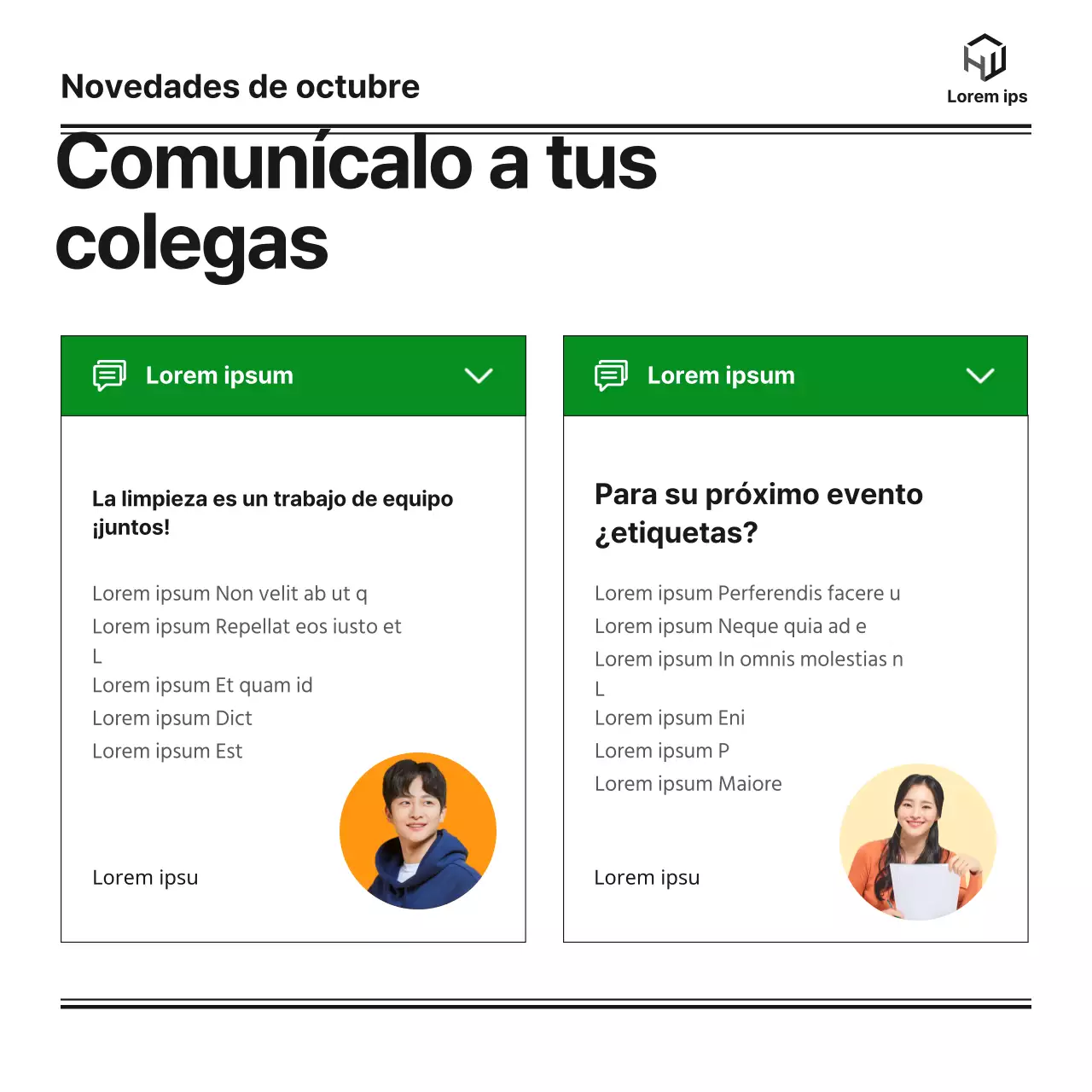 Un boletín mensual del departamento de licenciatura de una universidad con un blog bonito, ordenado y sencillo en verde y naranja e ilustraciones monótonas de Notion.