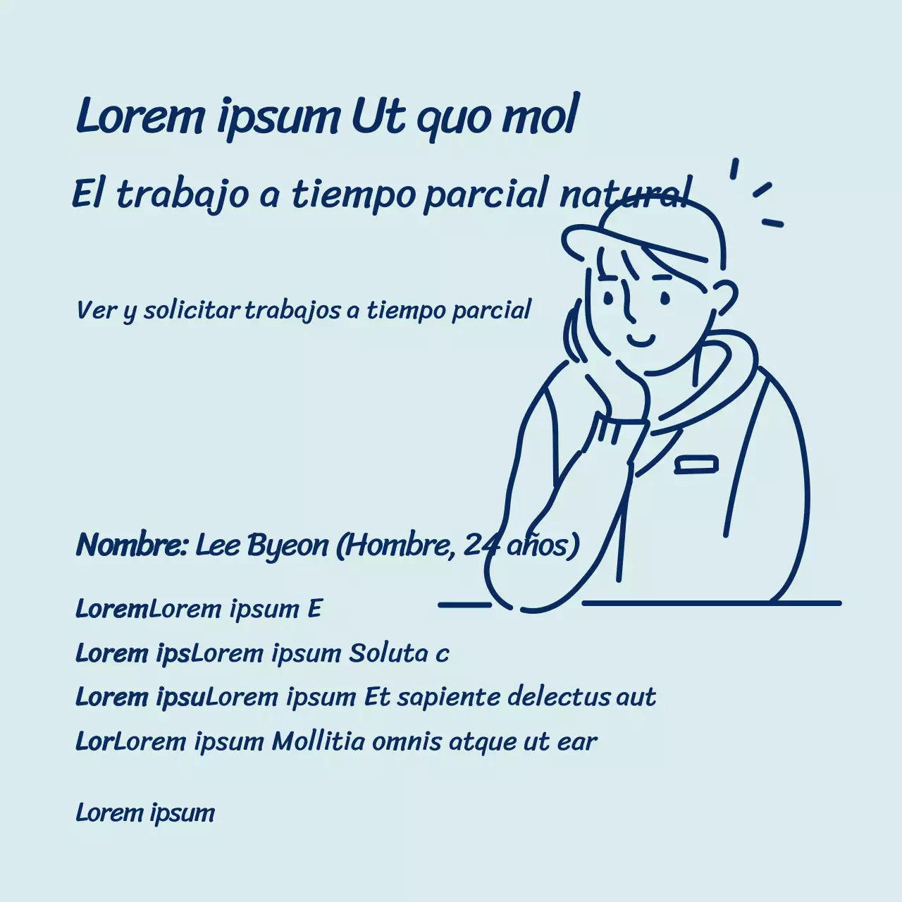 Azul claro simple ilustración hombre trabajo a tiempo parcial curriculum vitae medios de comunicación social cuadrado