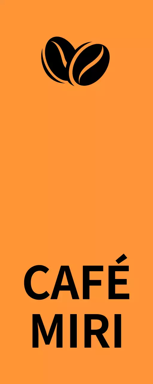 Sencillo rótulo de escaparate con texto en blanco y negro anaranjado de Miricafe e ilustraciones de judías.