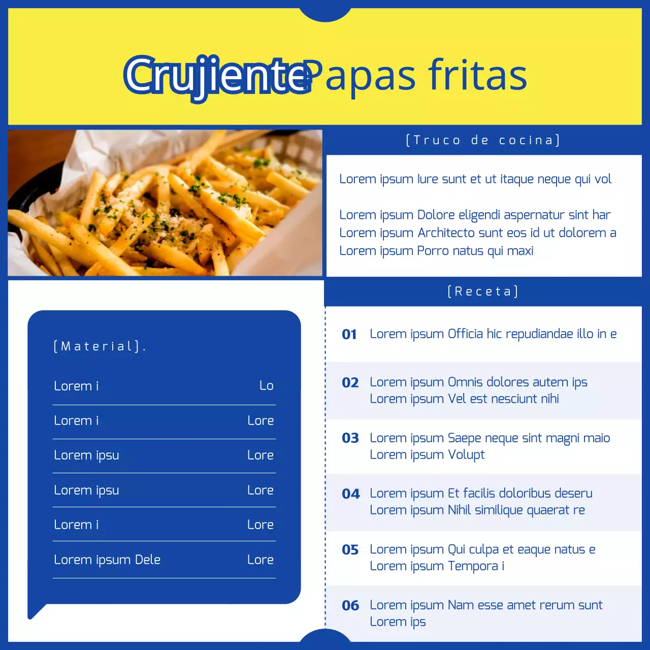 Amarillo y azul 3 minutos de curry parodia concepto plato de patatas recetario