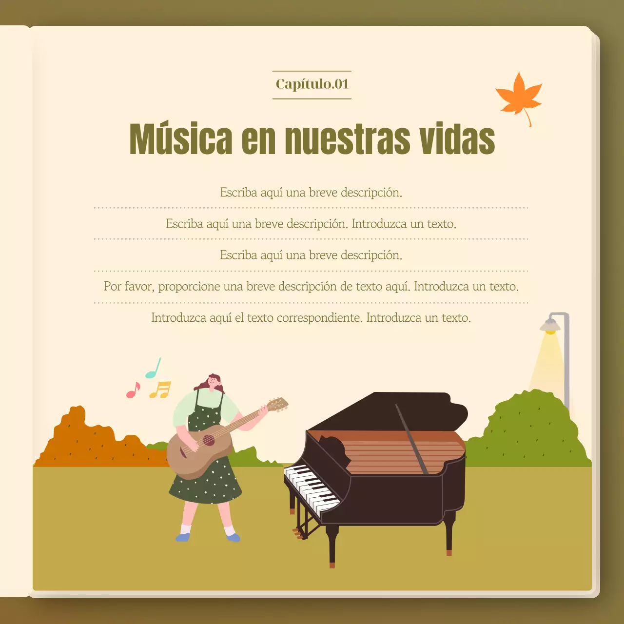 El efecto emocional de la música otoñal en una combinación de caqui y naranja