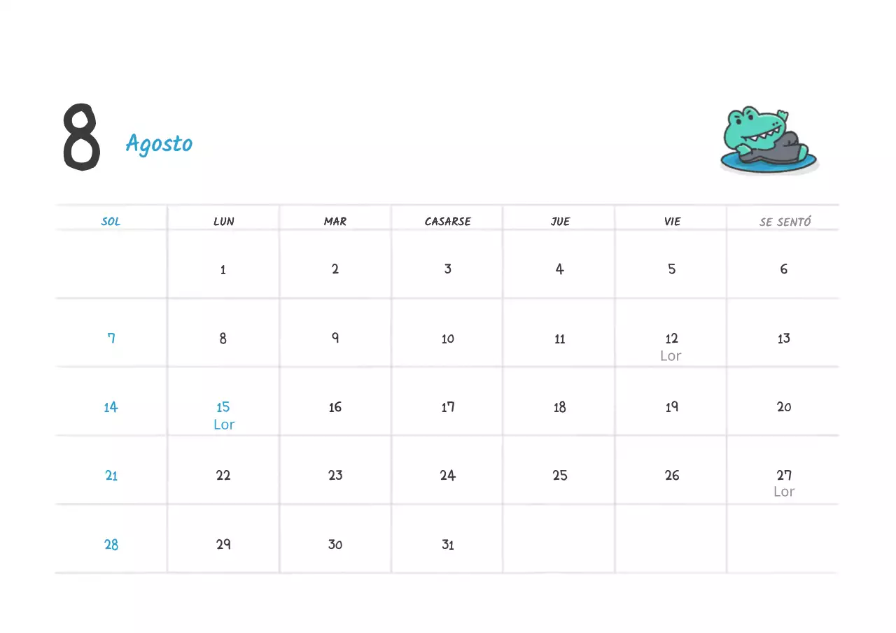 Ago Calendario Agosto 2022