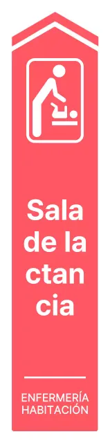 Indicaciones sencillas y claras para llegar a la sala de lactancia en rosa y blanco.