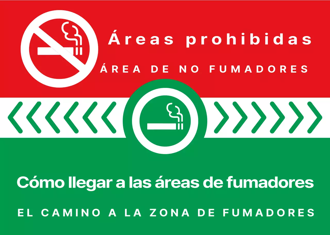 Combinación sencilla y limpia de icono de cigarrillo y texto en verde y rojo Estilo de diseño Direcciones