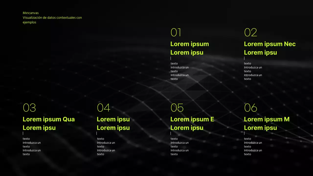 Presentación infográfica de negocios con tema degradado en negro y chartreuse