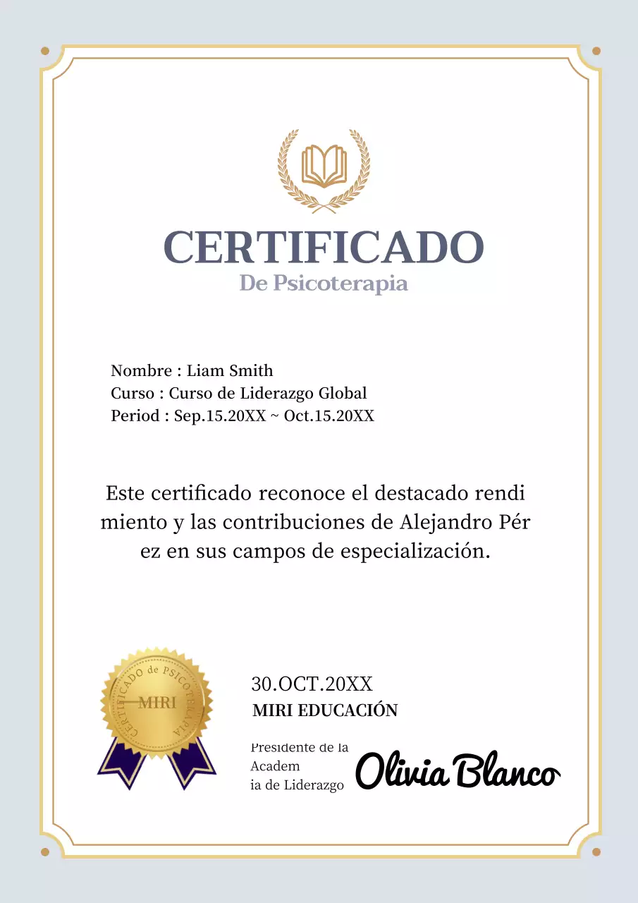 Certificado gris y dorado de asesoramiento psicológico