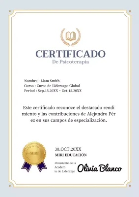 Certificado gris y dorado de asesoramiento psicológico