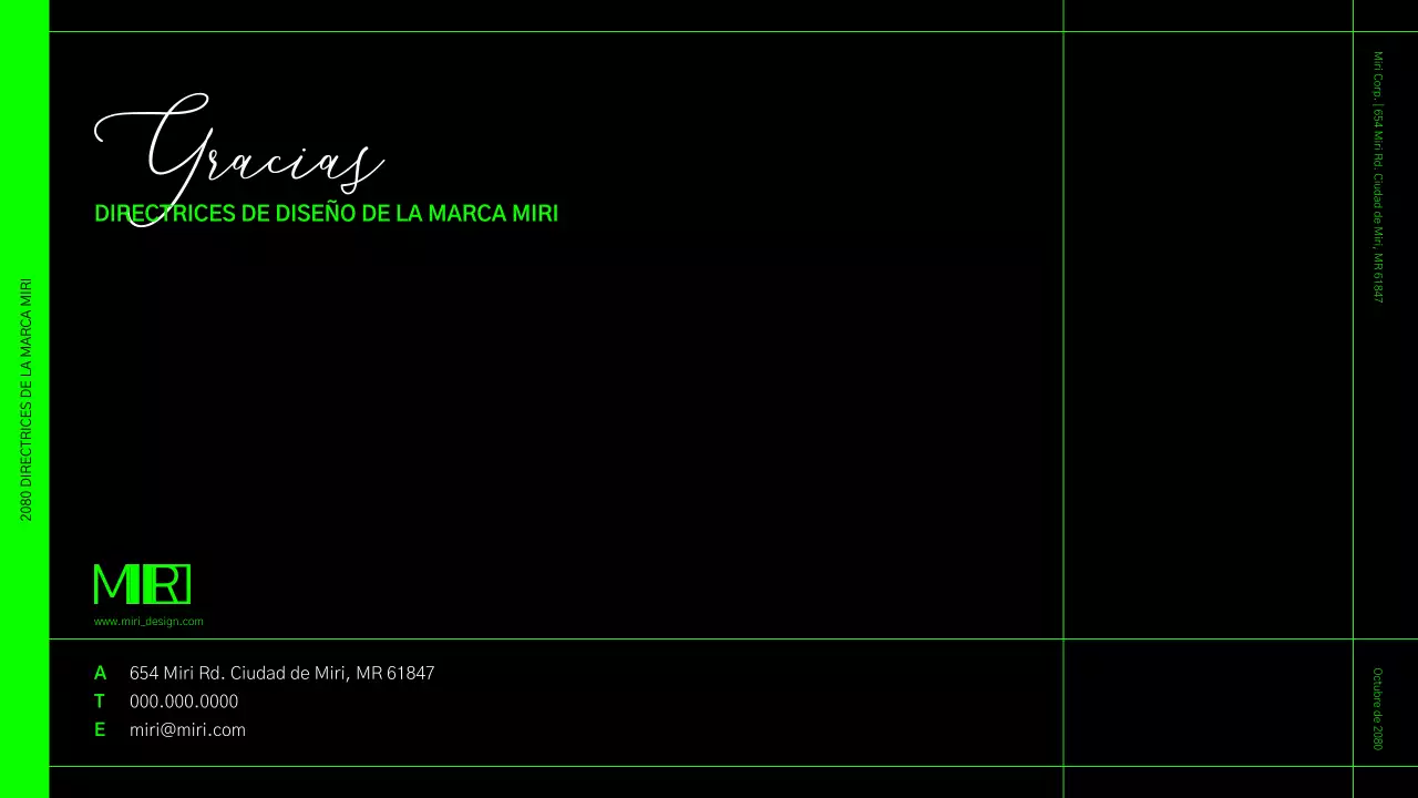 Directrices de identidad de la marca en formato cuadriculado verde lima y negro