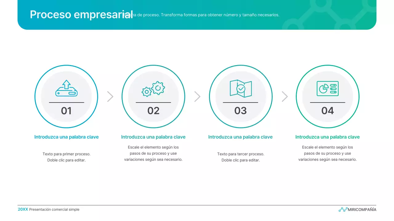 Presentación empresarial con degradado sencillo en azul claro y verde