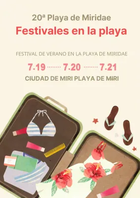 Promocione un festival playero con atrezzo veraniego e ilustraciones de portadores en amarillo claro.
