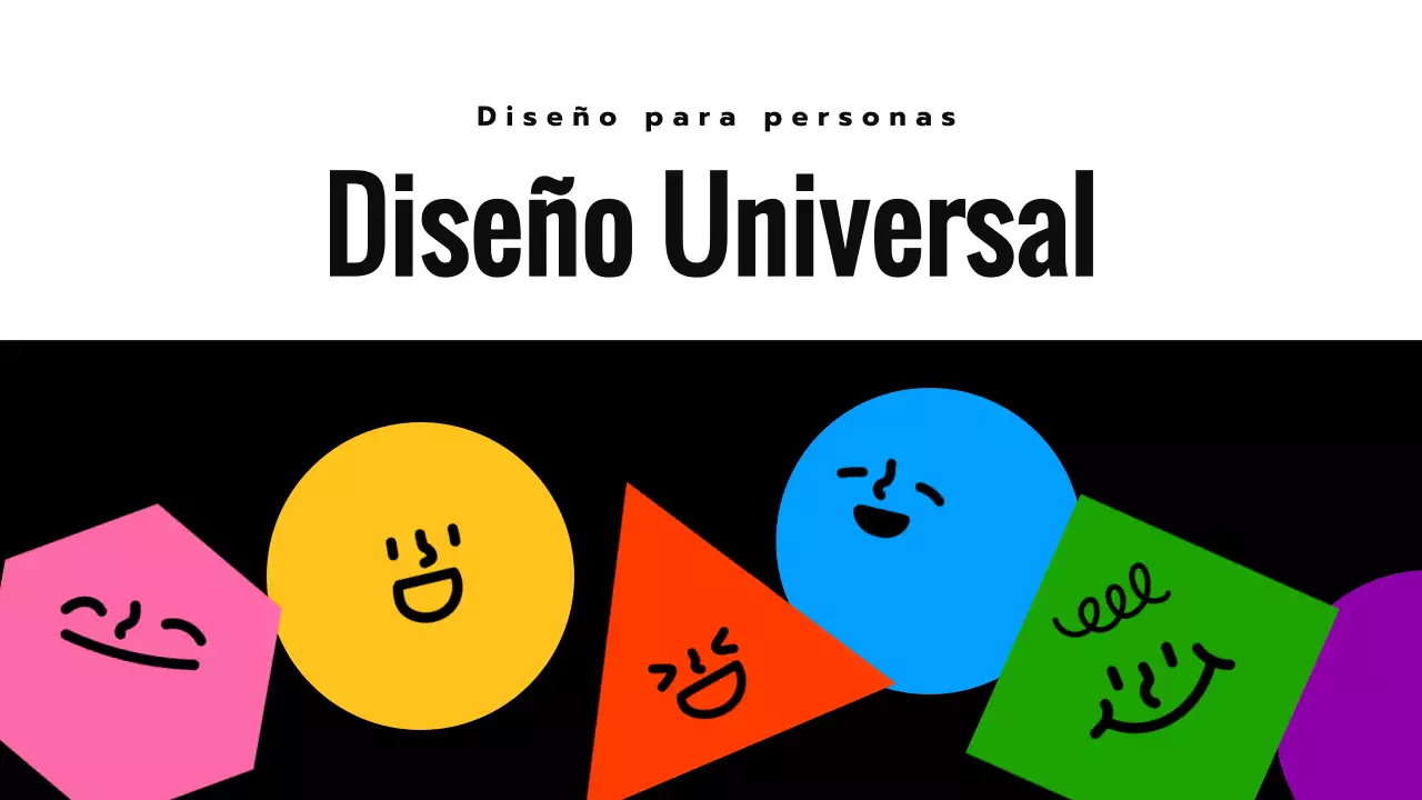 Introducción al diseño universal con formas expresivas de colores negro y amarillo