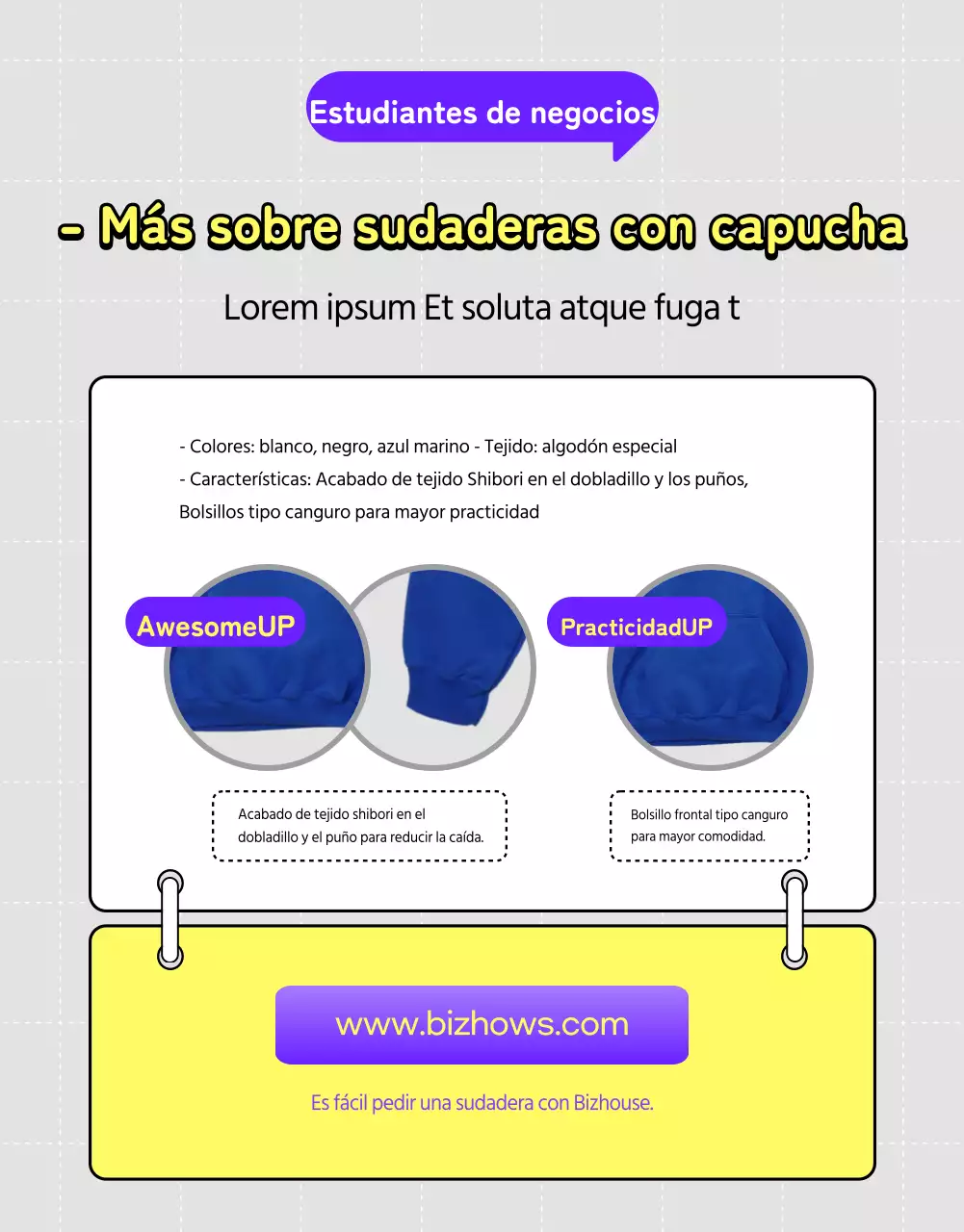 Púrpura y amarillo minimalista universidad y sudadera con capucha guía de votación