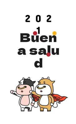 Simpática etiqueta de felicitación de Año Nuevo con ilustración en blanco