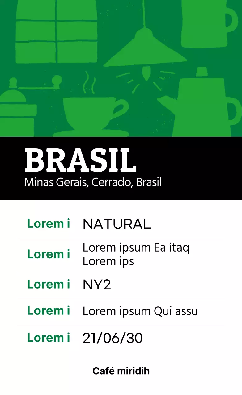 Etiqueta colorida de café en grano ilustrada vintage Brasil