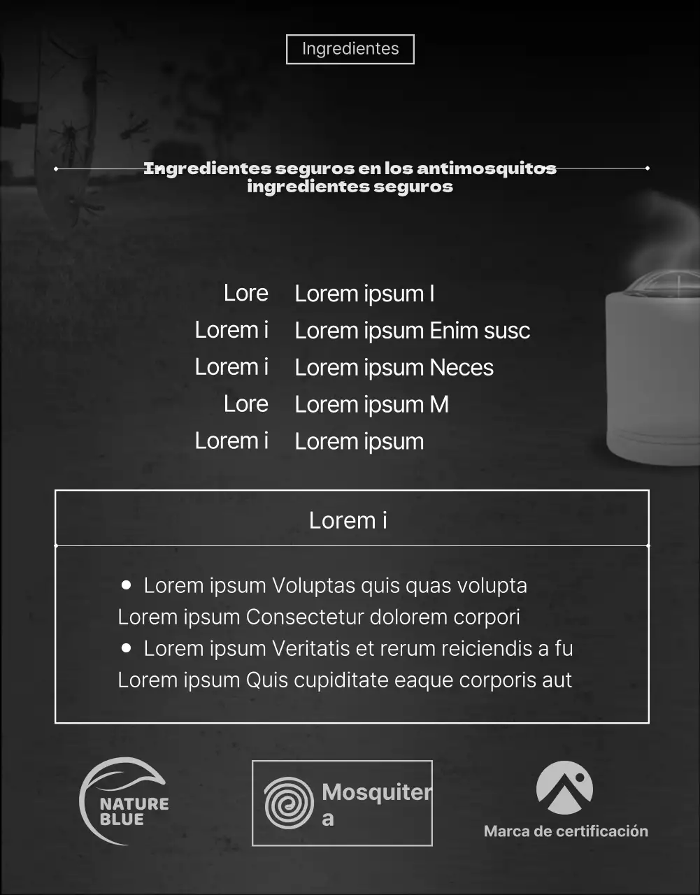 Promociona un producto repelente de mosquitos con un cartel negro y rojo de una película de catástrofes.