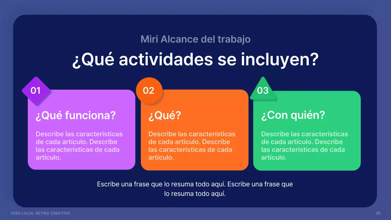 Contratación de creativos locales con formas en azul marino y colores de acento