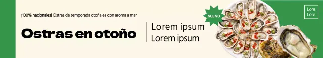 Negocio otoñal de catering de alimentos de temporada con un diseño limpio y estático y fotos de ostras, acentuadas con vegetación.