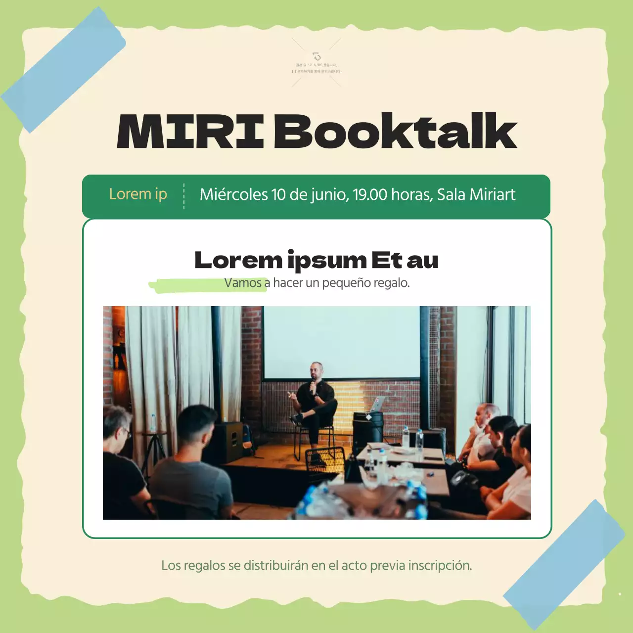 Charla para celebrar el lanzamiento de un libro conceptual ilustrado en beige y verde