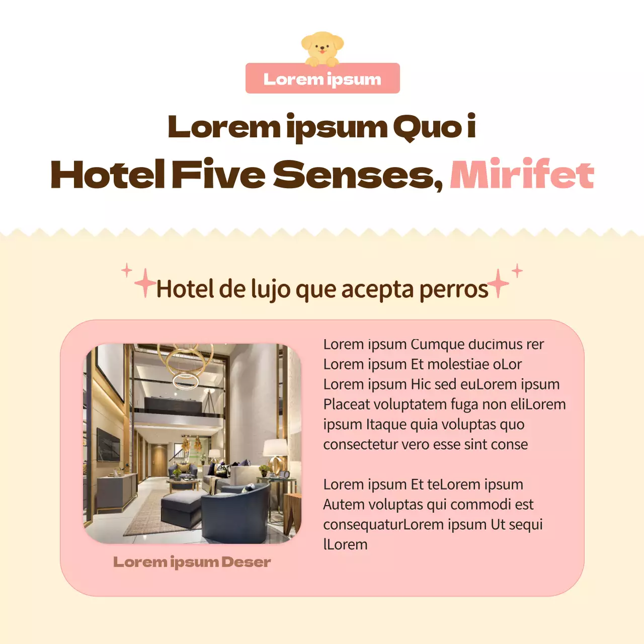 Promover un hotel para perros rosa, cálido y mimoso (CardNews)