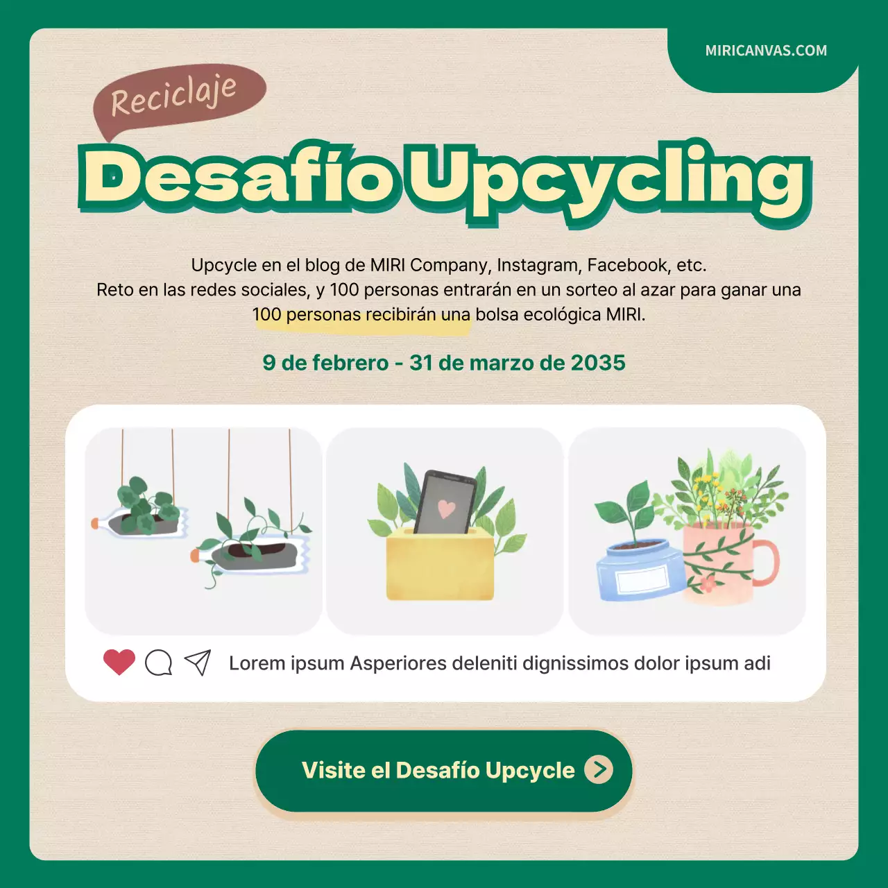 Desafío Upcycling con ilustraciones en verde y beige CardNews