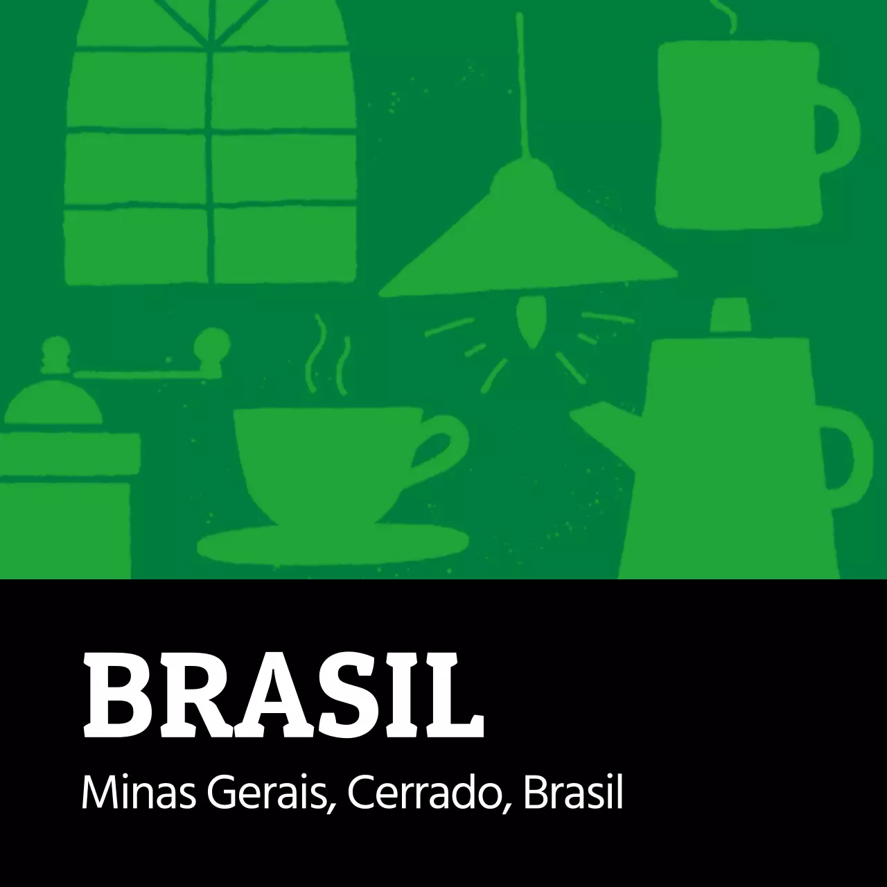 Etiqueta colorida de café en grano ilustrada vintage Brasil (cuadrada)
