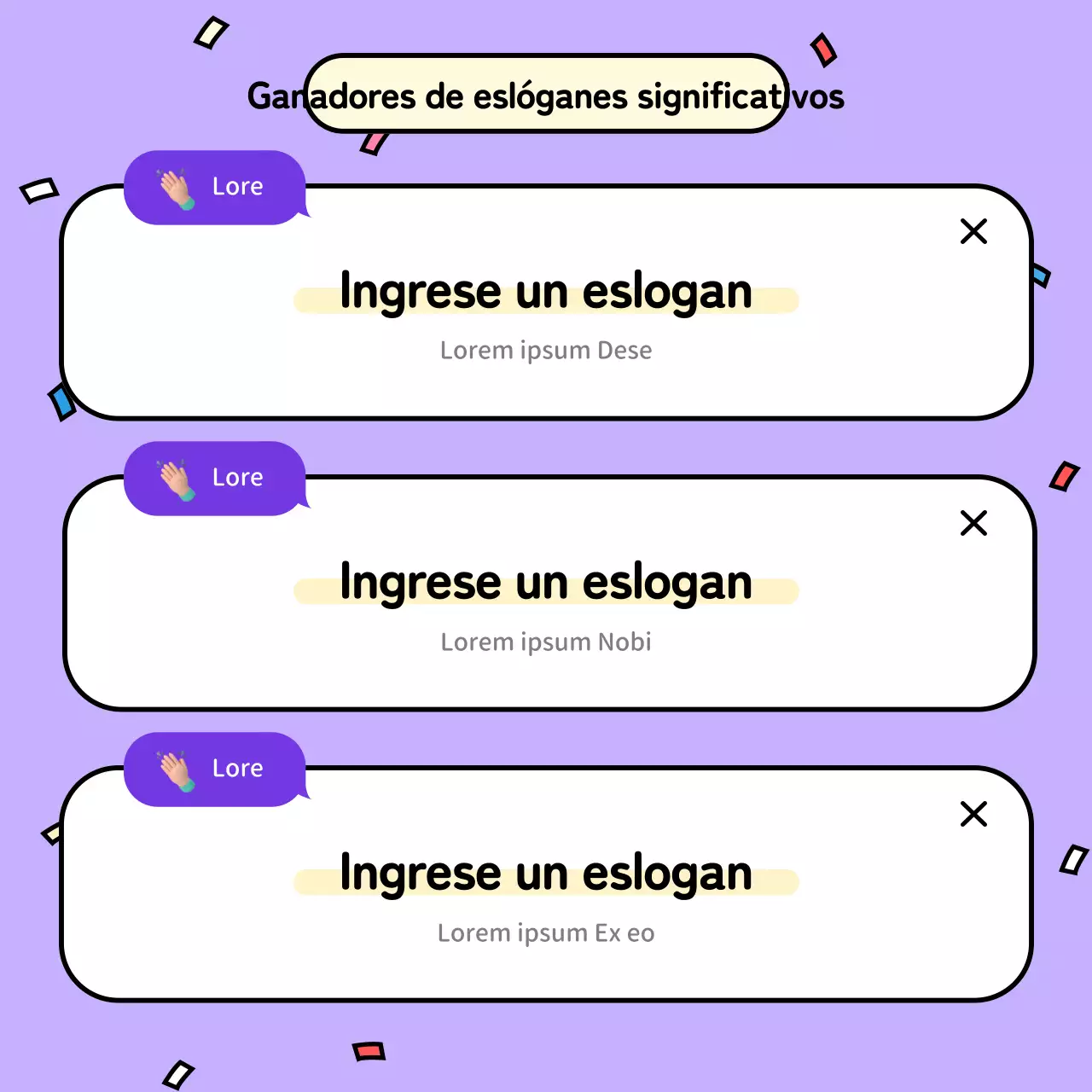 El eslogan morado y amarillo ganador de nuestro concurso interno