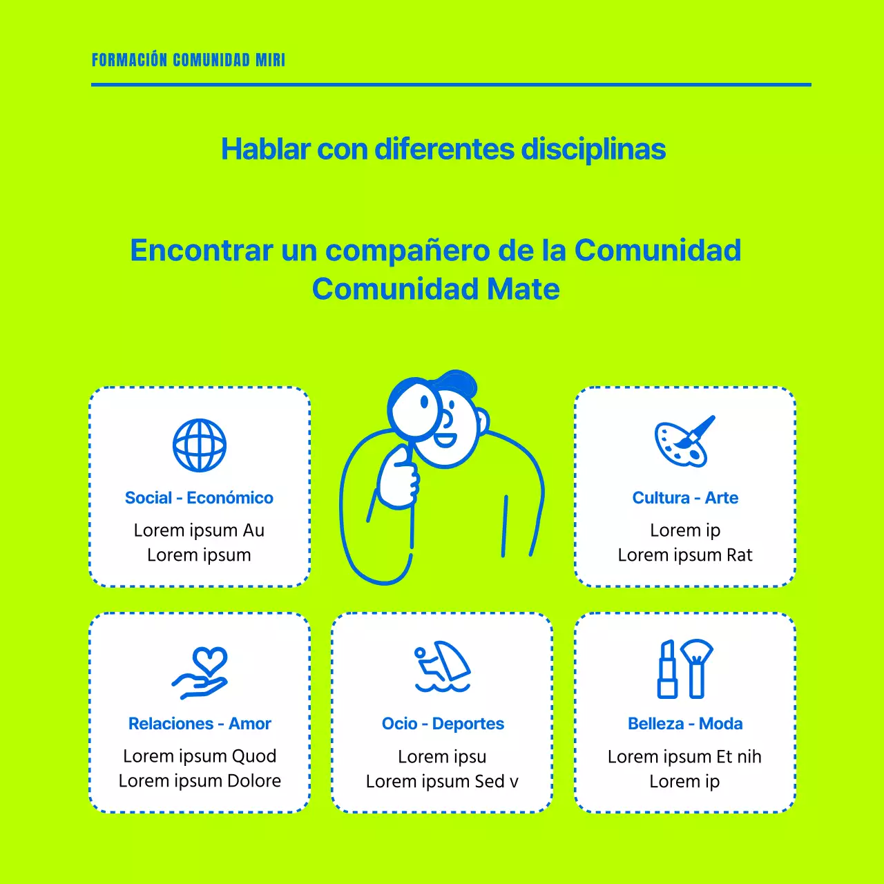 Promover una comunidad minimalista en fluorescentes y azules