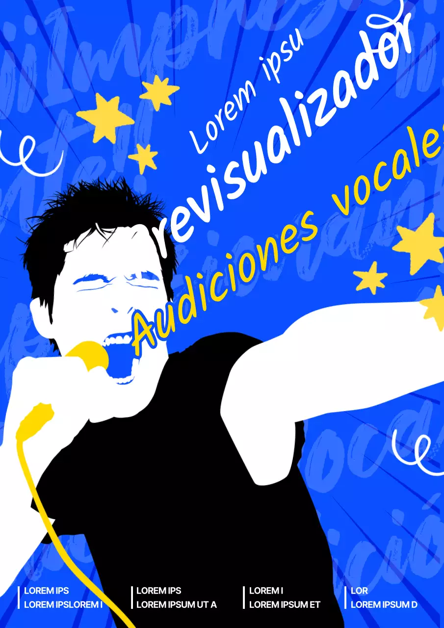 Ilustración de un joven con fondo azul Audición vocal