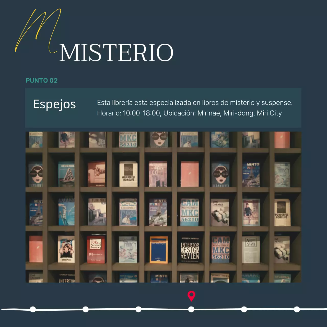 Guía de una librería moderna en azul marino