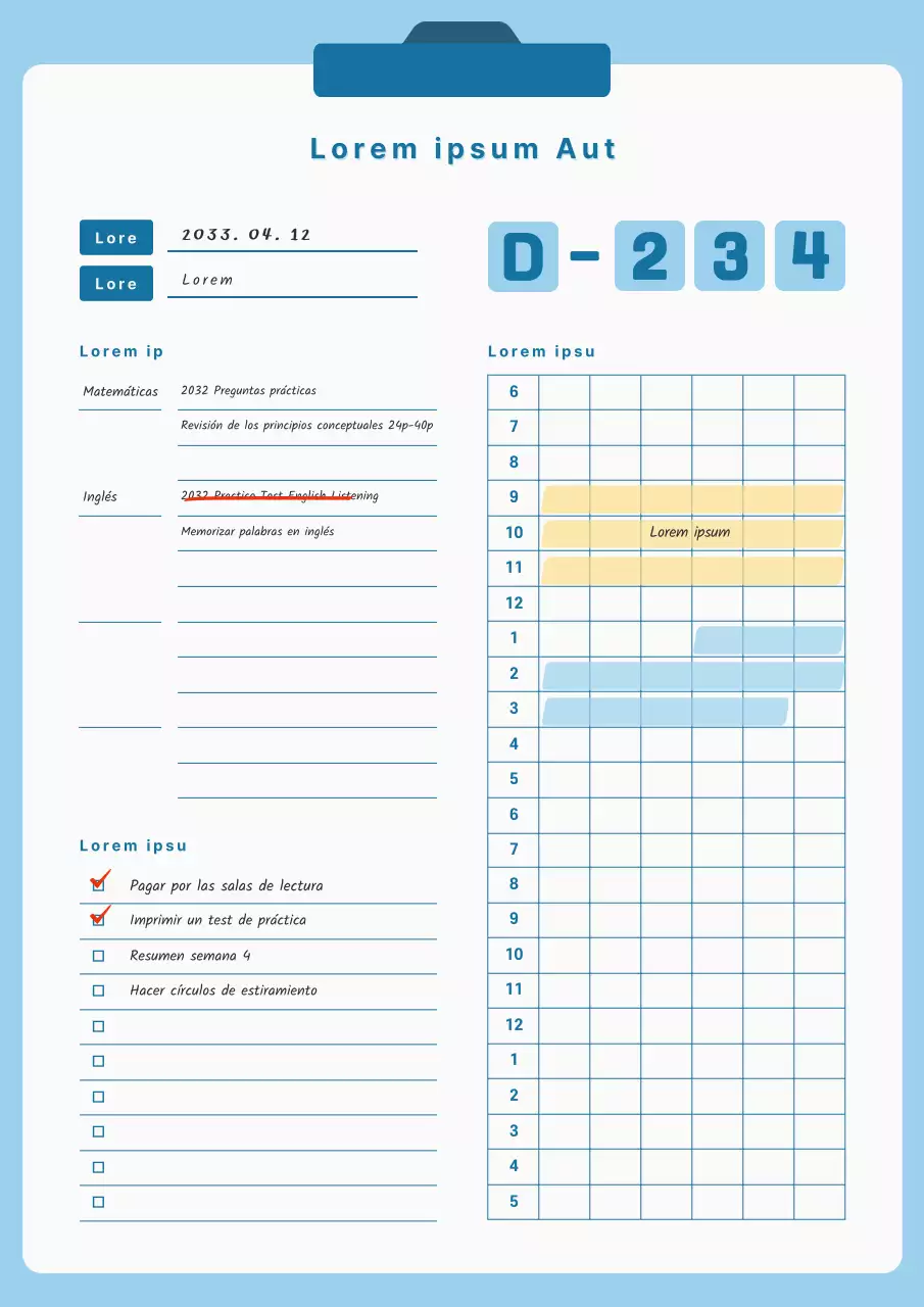 Plantilla de planificador de estudios azul, limpia y sencilla