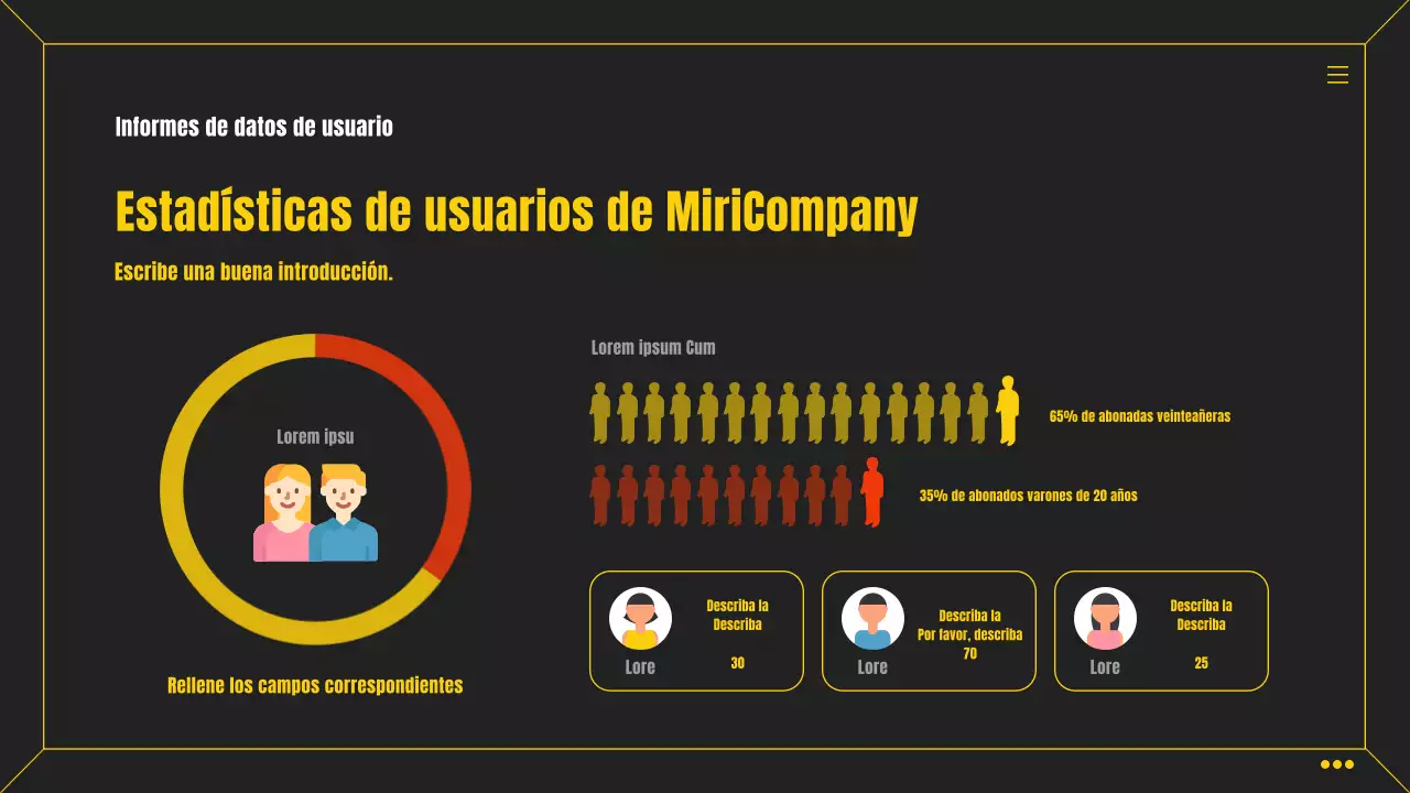 Cuadro de mando empresarial infográfico sencillo en negro y amarillo