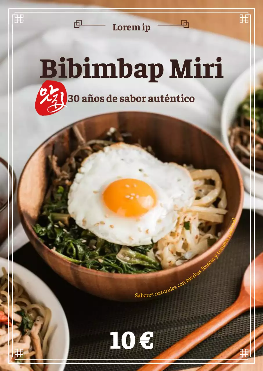 Diseño del menú editado con marcos tradicionales y fotos de sushi