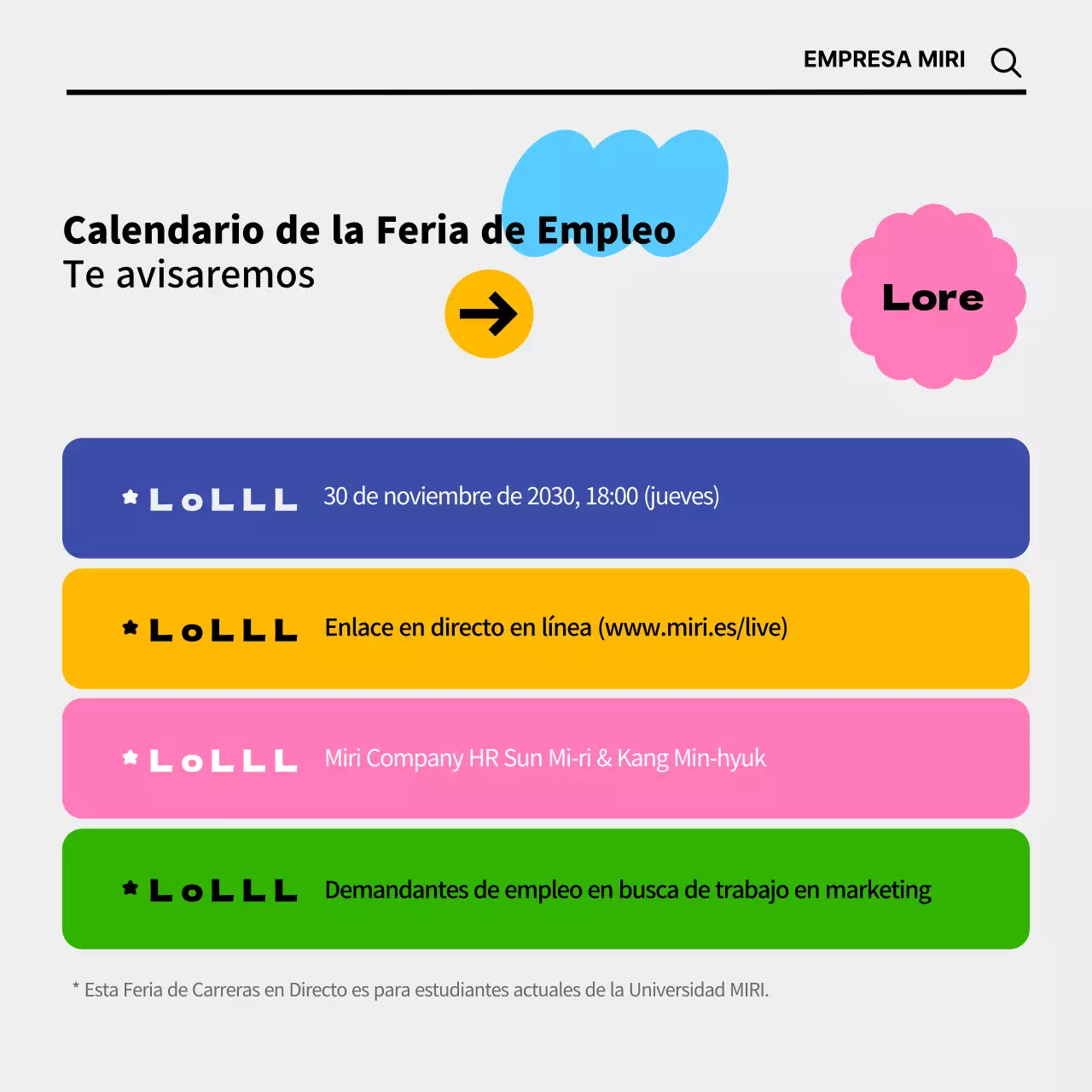 Ferias de empleo en línea con conceptos coloridos y simpáticos