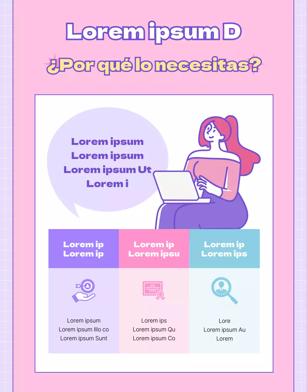 Promover las clases de informática con un concepto de sitio web rosa y morado