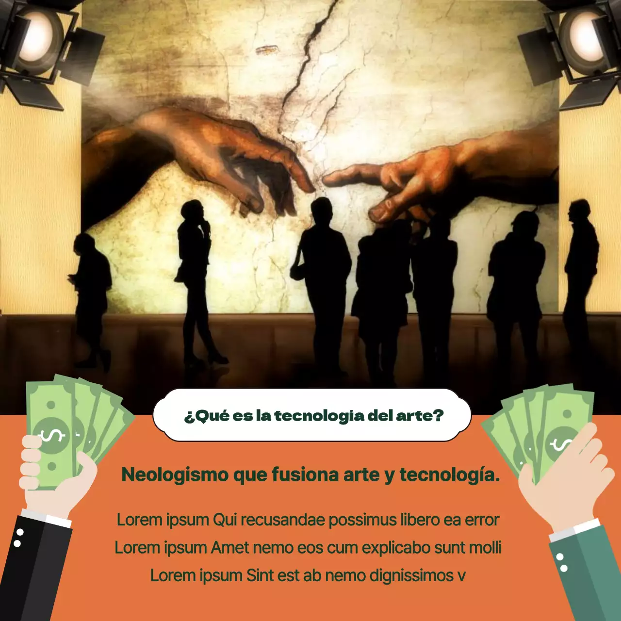 Las lujosas ilustraciones naranjas y verdes de ArtTech ofrecen información sobre inversiones y fiscalidad.