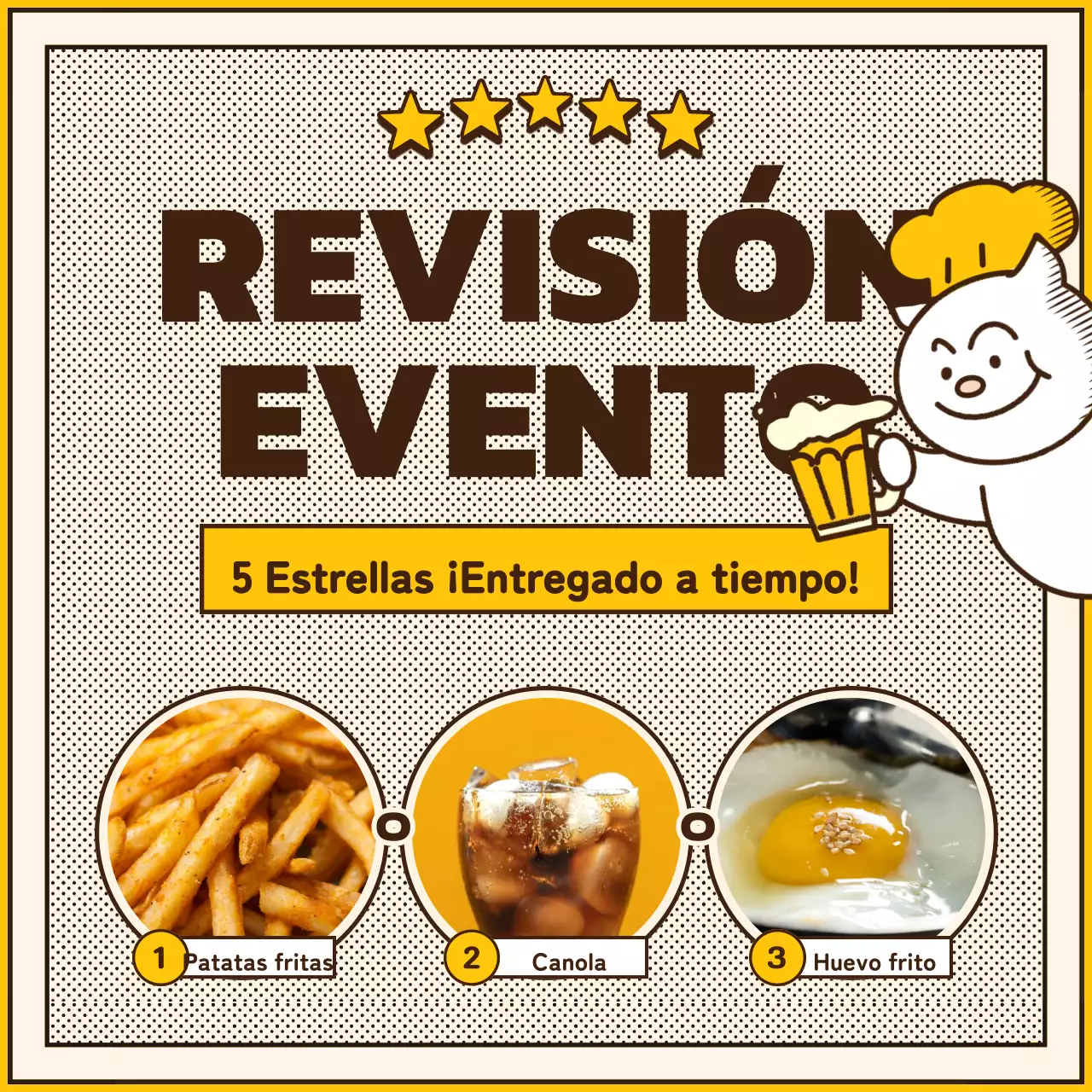 Evento de entrega de alimentos en amarillo, beige y marrón