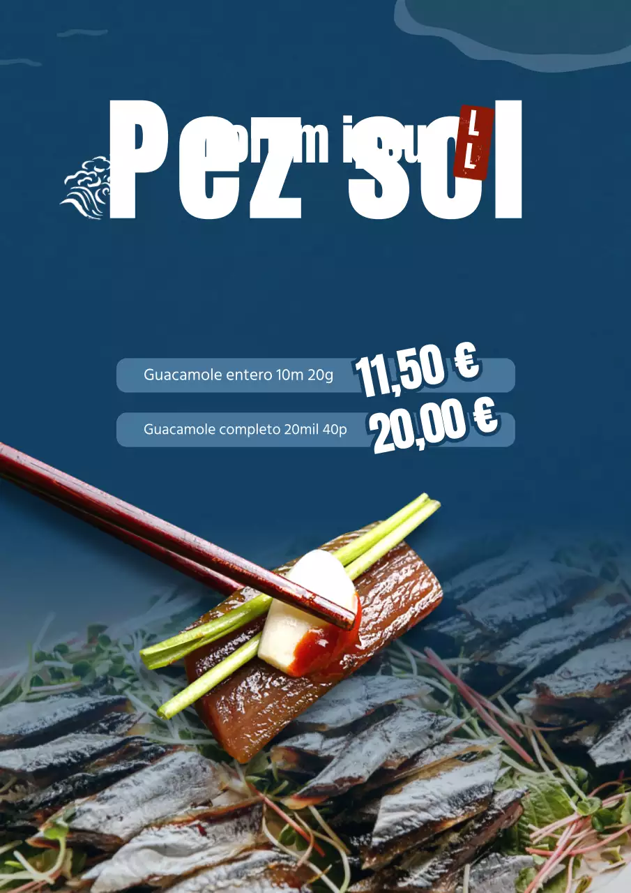 Menú de sushi con fondo azul