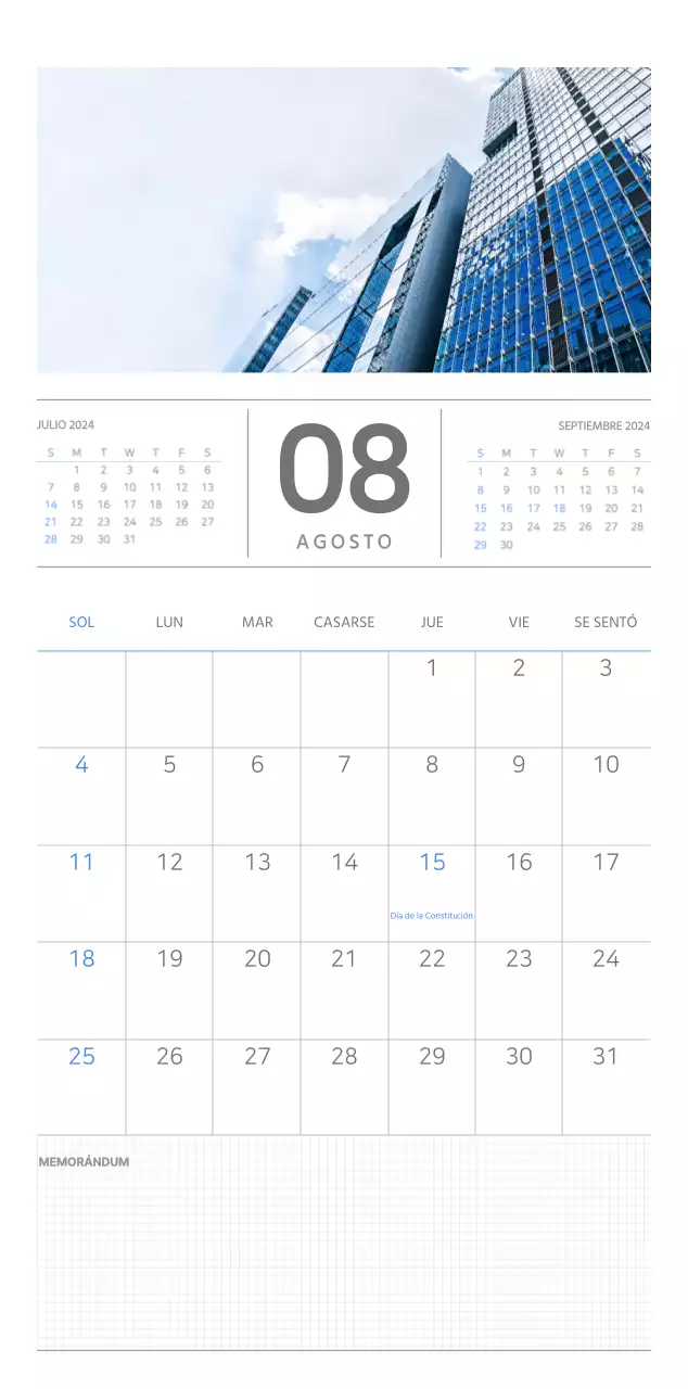 Calendario de pared en azul y blanco