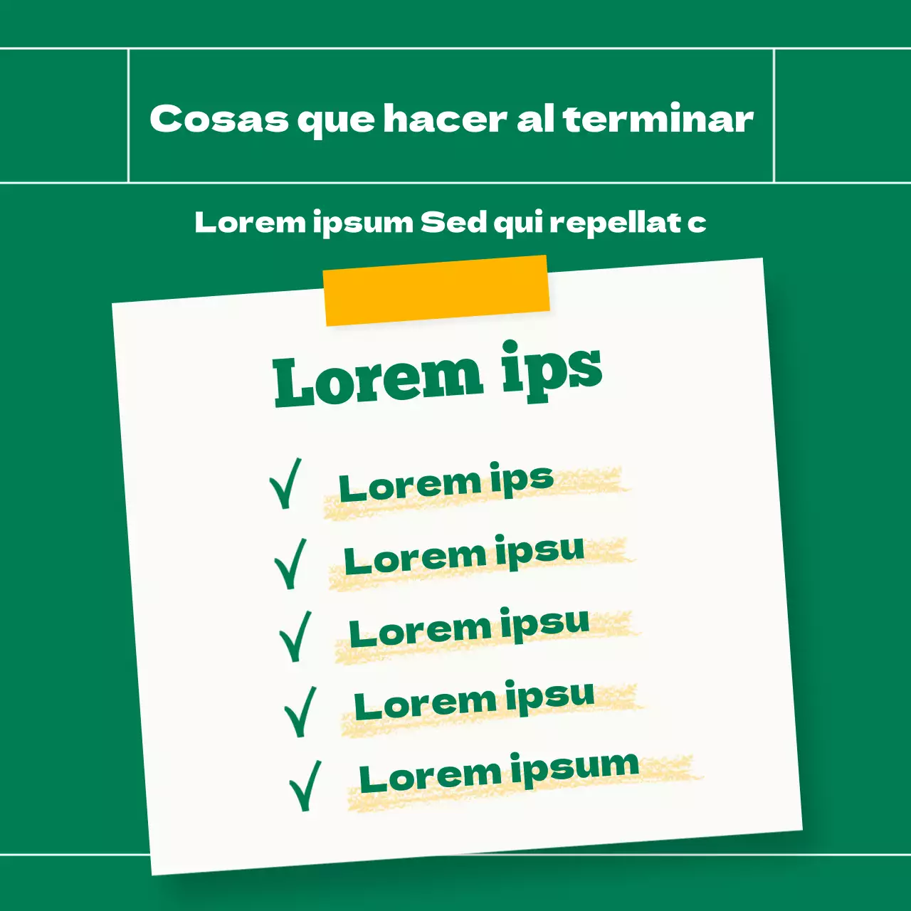 El post de la lista de cosas que hacer al final de la universidad de la mordaza verde y amarilla