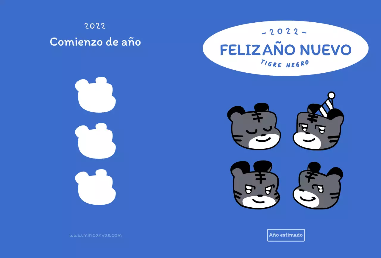 Azul y blanco redondo lindo tigre ilustración concepto año nuevo