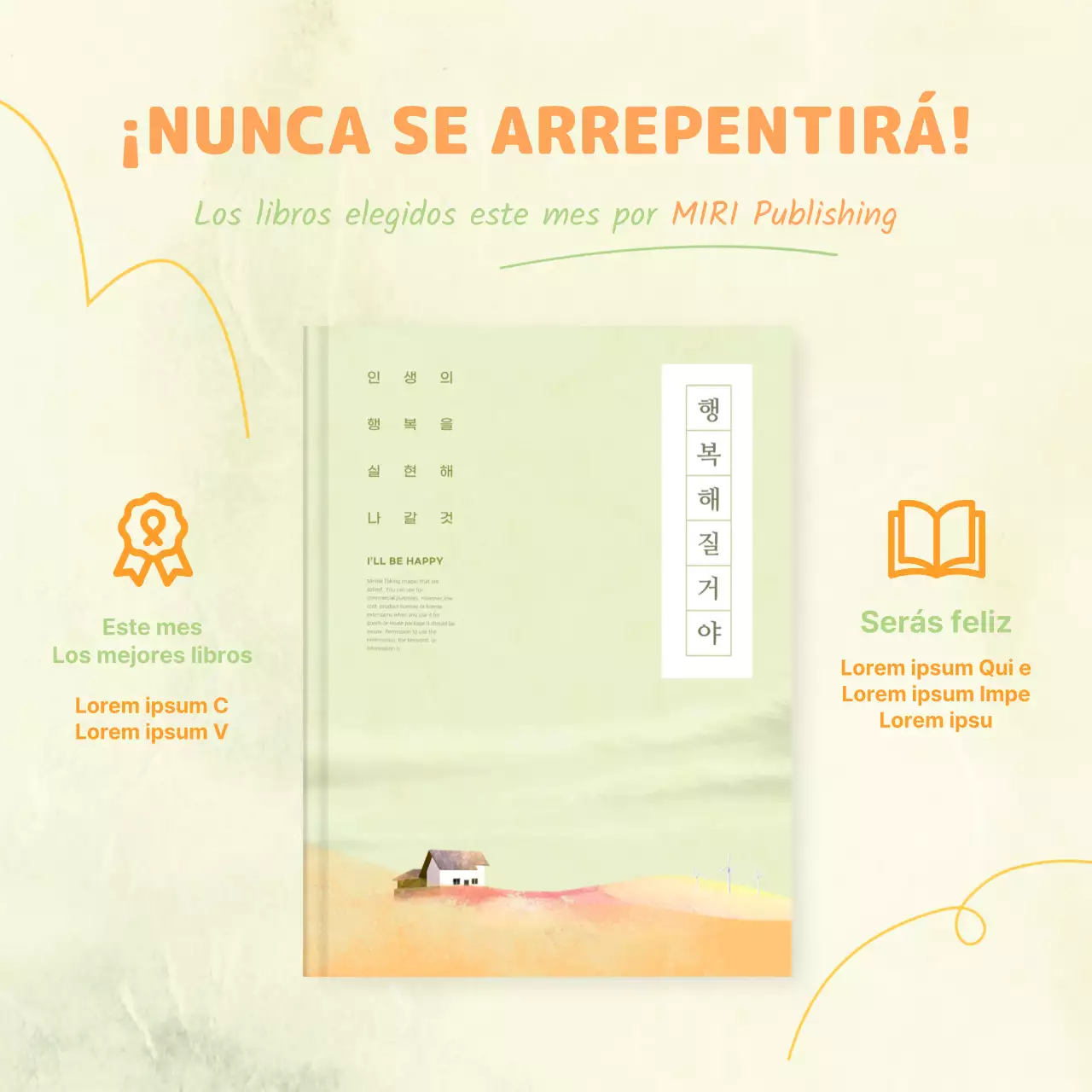 Promoción tenue de un libro con fondo amarillo y texto naranja V1