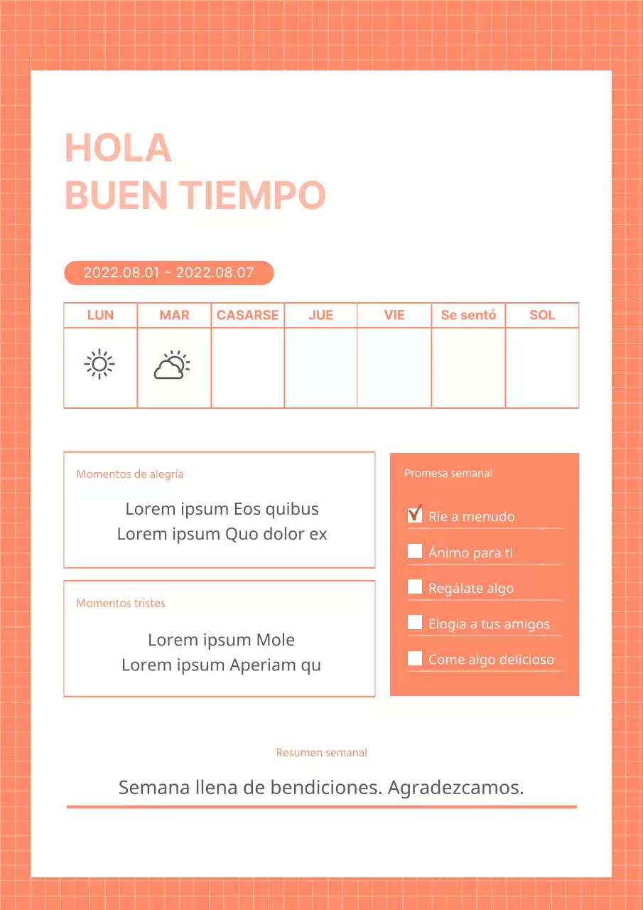 Emociones de color albaricoque como el tiempo en una plantilla GoodNote