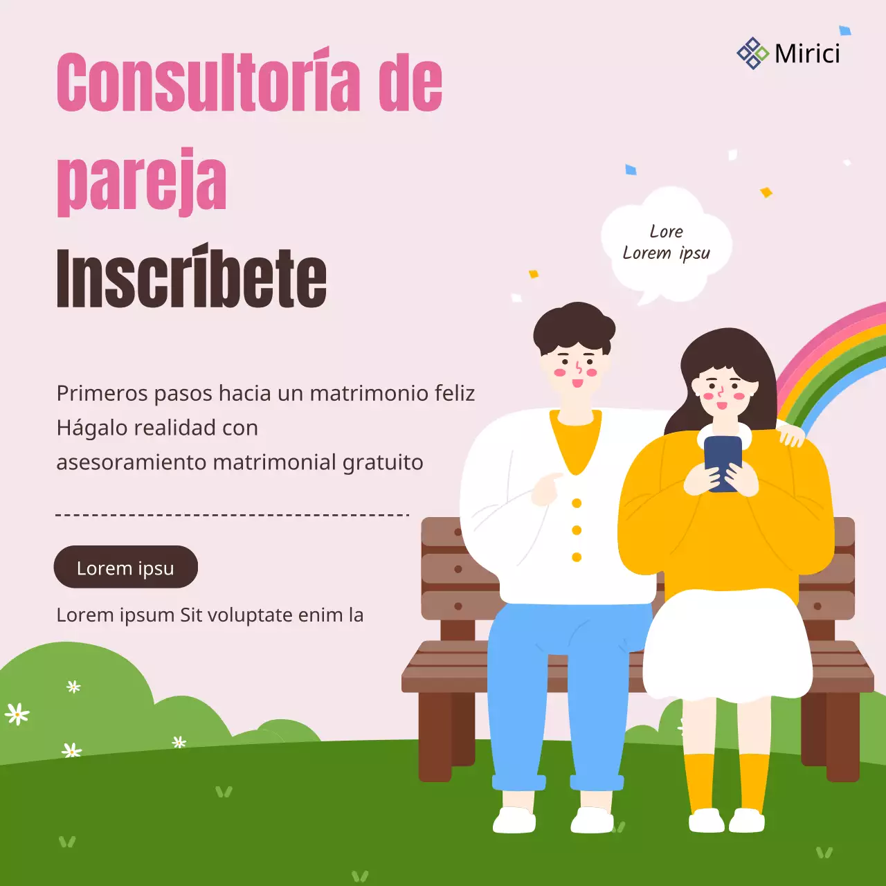 Una bonita y acogedora ilustración en rosa y chartreuse Mes de la Familia Mayo Día de la Pareja Asesoría Matrimonial