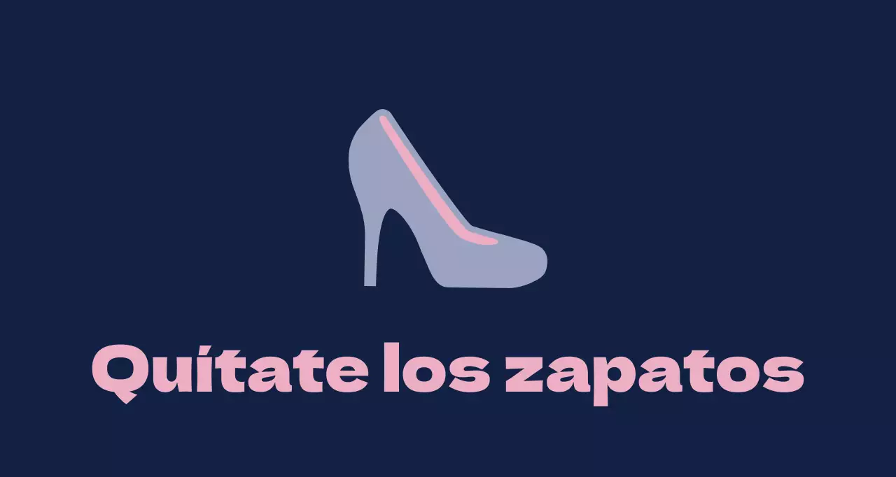 Zapatillas de ballet sobre fondo azul marino con un cartel que pide quitarse las zapatillas.