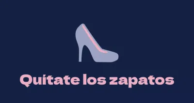 Zapatillas de ballet sobre fondo azul marino con un cartel que pide quitarse las zapatillas.