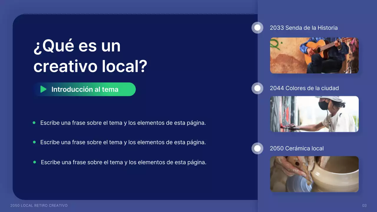 Contratación de creativos locales con formas en azul marino y colores de acento