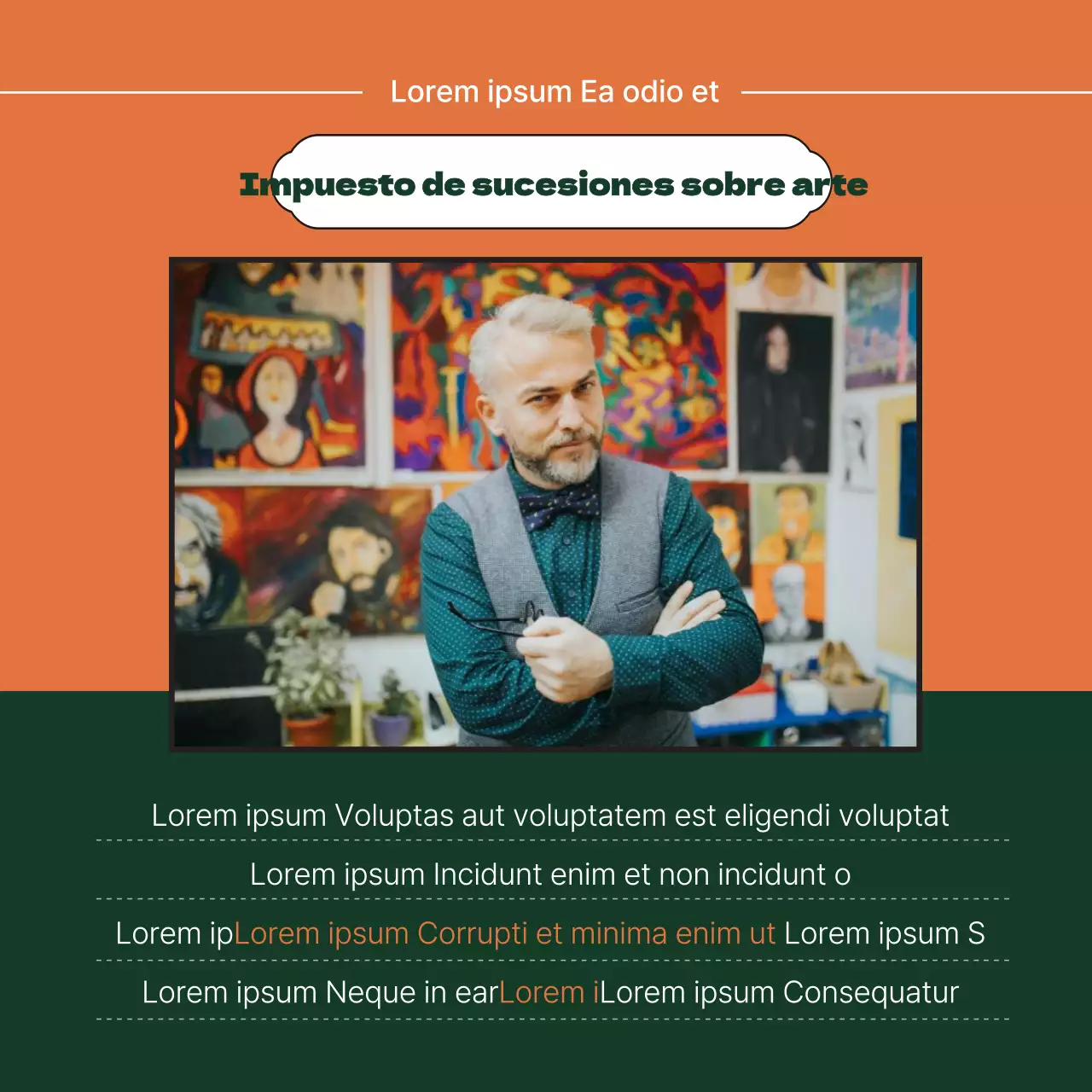 Las lujosas ilustraciones naranjas y verdes de ArtTech ofrecen información sobre inversiones y fiscalidad.