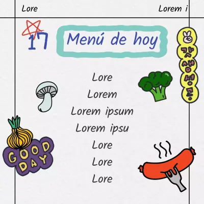Proporcionar a los estudiantes información sobre el menú del almuerzo en un formato similar a un diario en papel blanco.